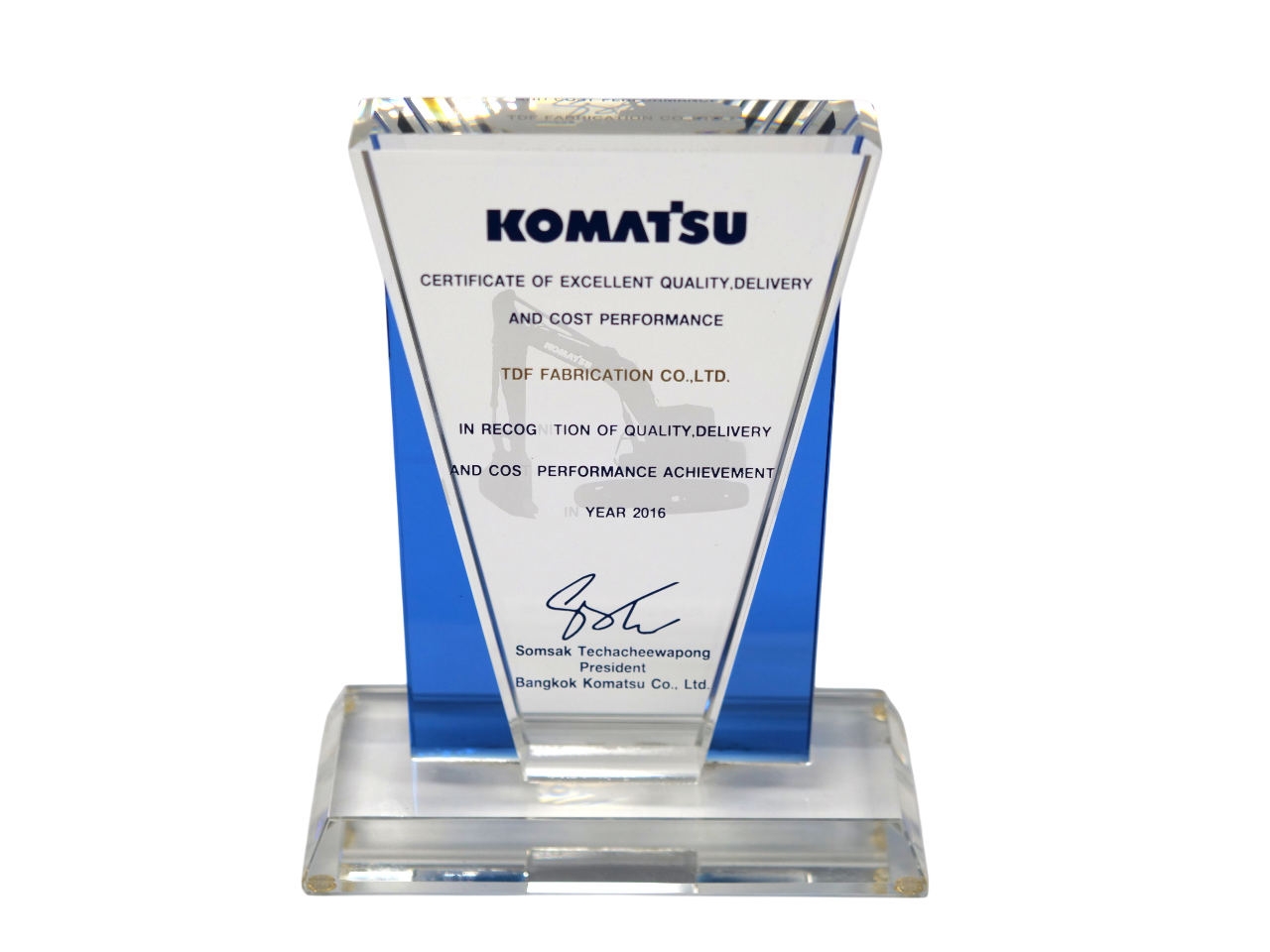 Certificate of Excellent Delivery Performance – Komatsu